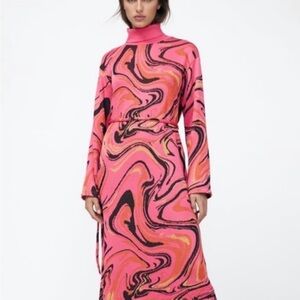 Zara Pink and Black Swirl Long Sleeve Dress